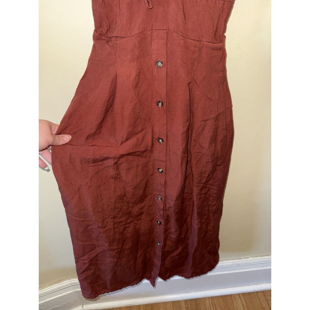 Express Linen Blend Tie Front Button Midi Dress Terracotta Rust Sz XS - Picture 6 of 9